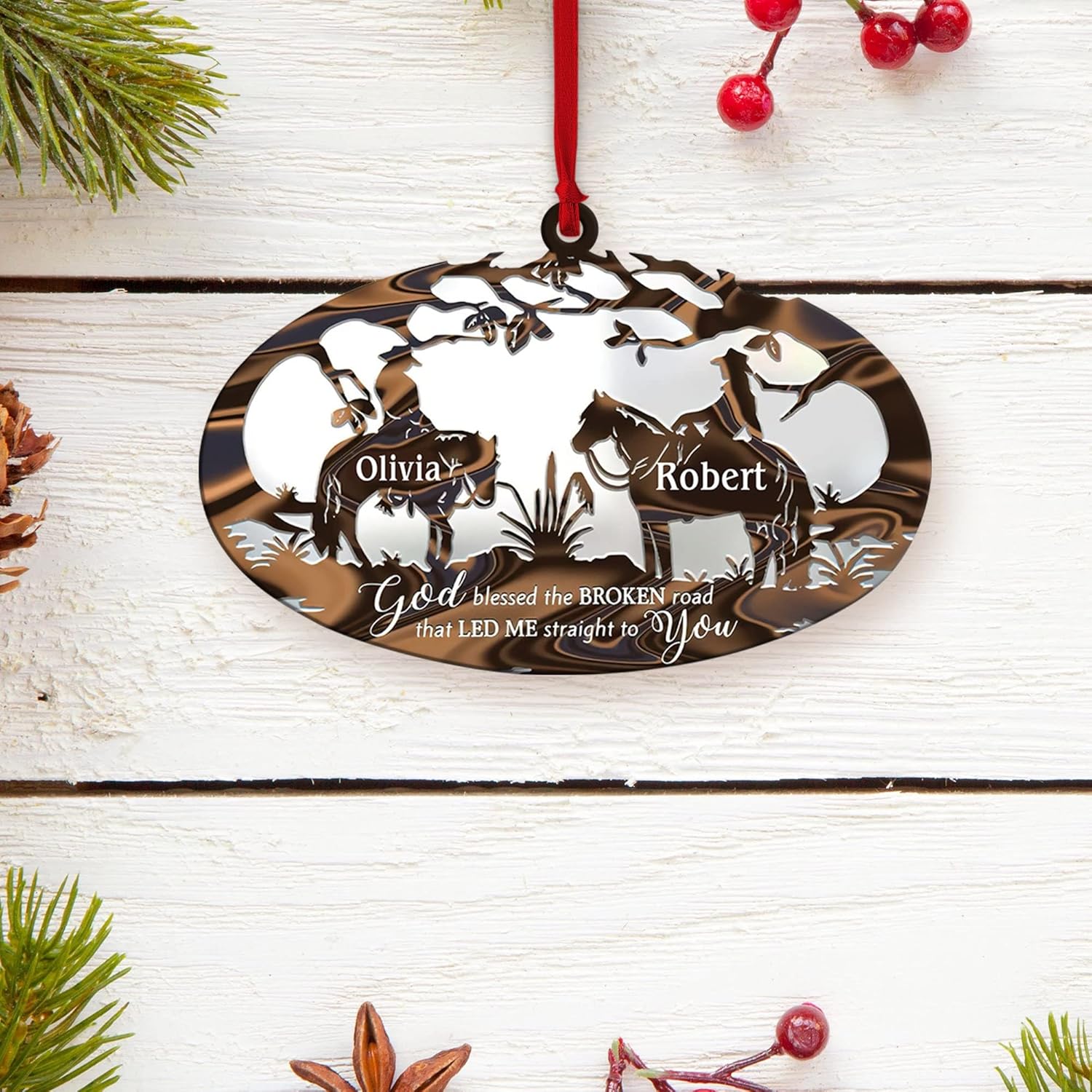 Artparel Personalized Cowboy Couple Ornament, Couple Riding Horses Godd Blessed Custom Christmas Ornament, Western Horseshoe Couple Ornament, Gift for Couple Cowboy, Horse Lovers Keepsake