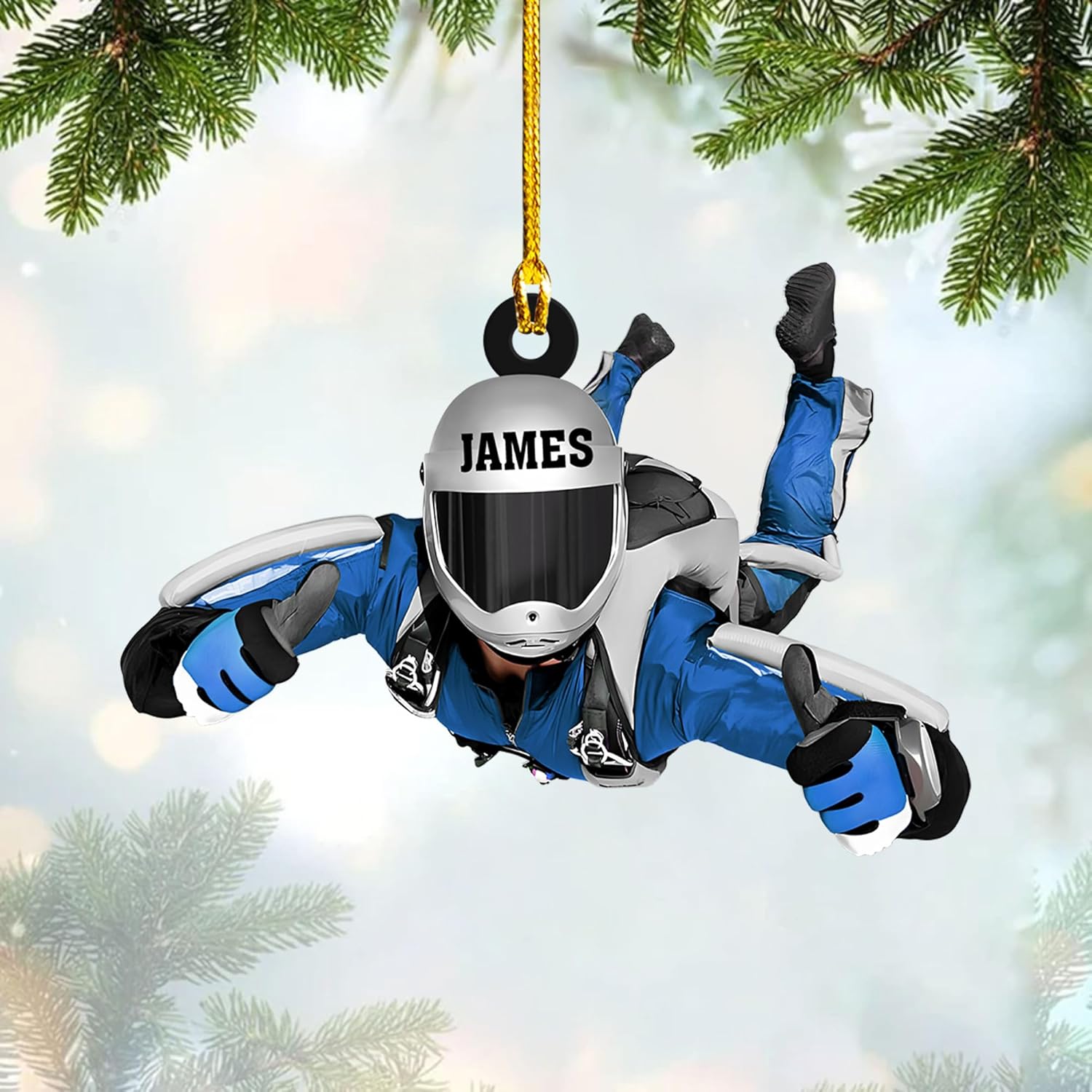 MoonArt Personalized Sky Diving Ornaments, Hot Air Balloon Acrylic, Skydiving Christmas Decorations Skydiver Suncatcher Flat Ornament, Skydiver Gift Christmas Holiday Vacation Ornament (1, SD4)