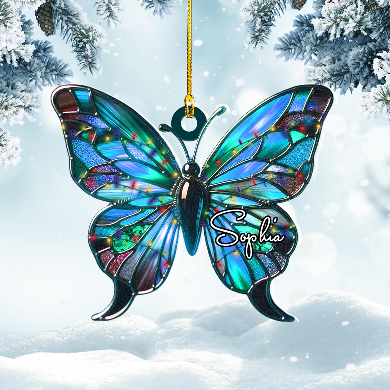 Podagree Personalized Butterfly Ornament, Butterfly Christmas Tree Decorations, Stained Glass Hanging Ornaments, Butterfly Suncatcher Lovers Gifts, Christmas Decor Home (BT7)