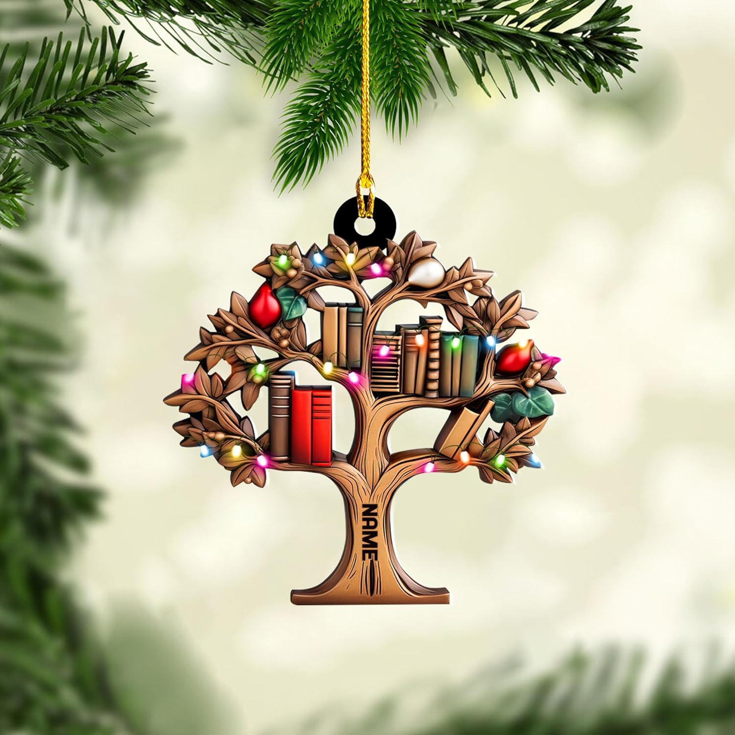 Personalized Book Lovers Heart Ornament, Reading Book Xmas Acrylic 2D Shape Flat Ornament 2024, Bookshelf Ornament Gift for Her Librarian 2D Flat Printed Wood Book Lovers Ornament (Book 2)