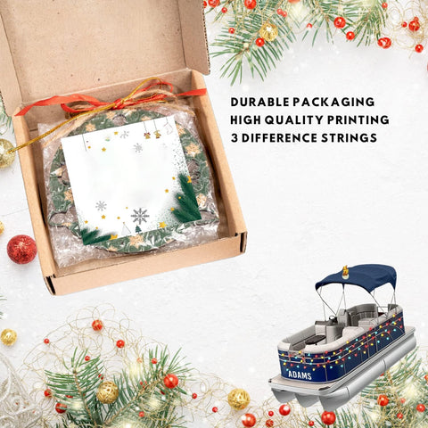 Pontoon Boat Ornament, Pontoon Christmas Ornament, Pontoon Boat Christmas Car Ornament, Pontoon Boat, Christmas Tree Ornament Hanging Decor, Custom Pontoon String Light Flat Ornament (Style 1)