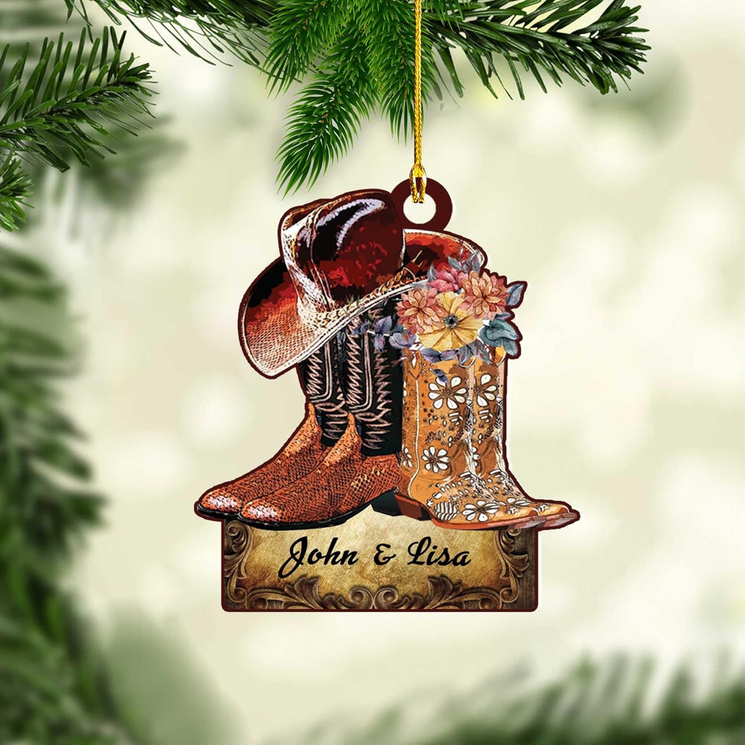 Artparel Personalized Couple Riding Horses Godd Blessed Custom Christmas Ornament, Western Horseshoe Couple Personalized Christmas Ornament,Gift for Couple Cowboy (Cowboy 4)