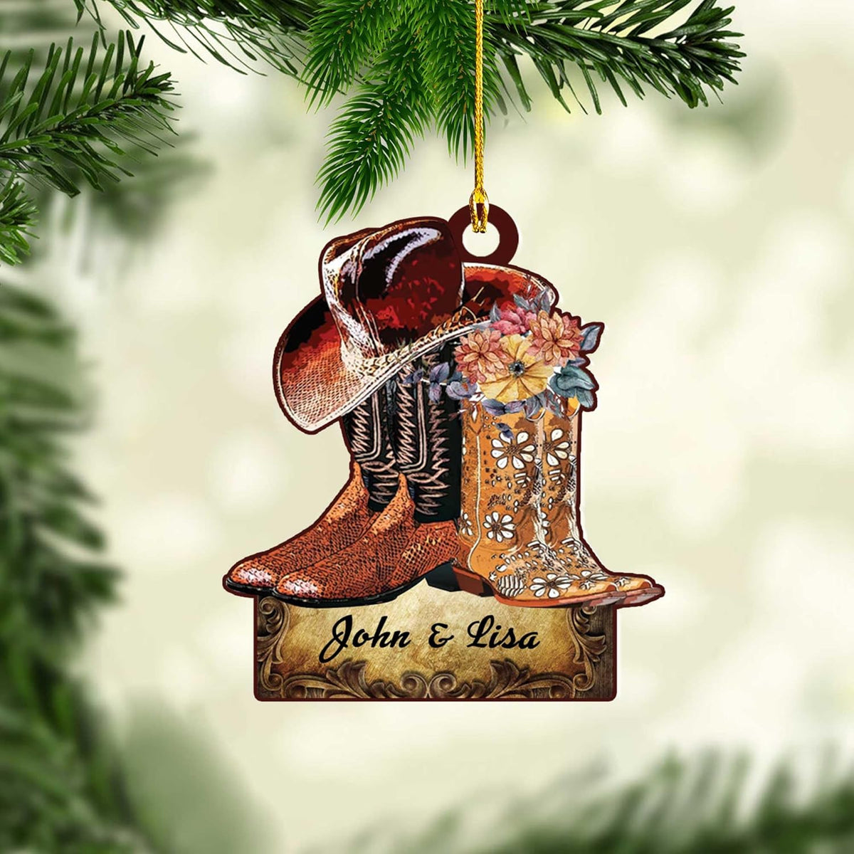 Artparel Personalized Couple Riding Horses Godd Blessed Custom Christmas Ornament, Western Horseshoe Couple Personalized Christmas Ornament,Gift for Couple Cowboy (Cowboy 4)