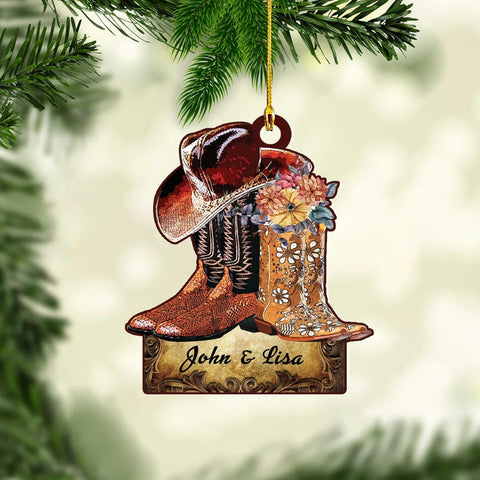 Artparel Personalized Couple Riding Horses Godd Blessed Custom Christmas Ornament, Western Horseshoe Couple Personalized Christmas Ornament,Gift for Couple Cowboy (Cowboy 4)