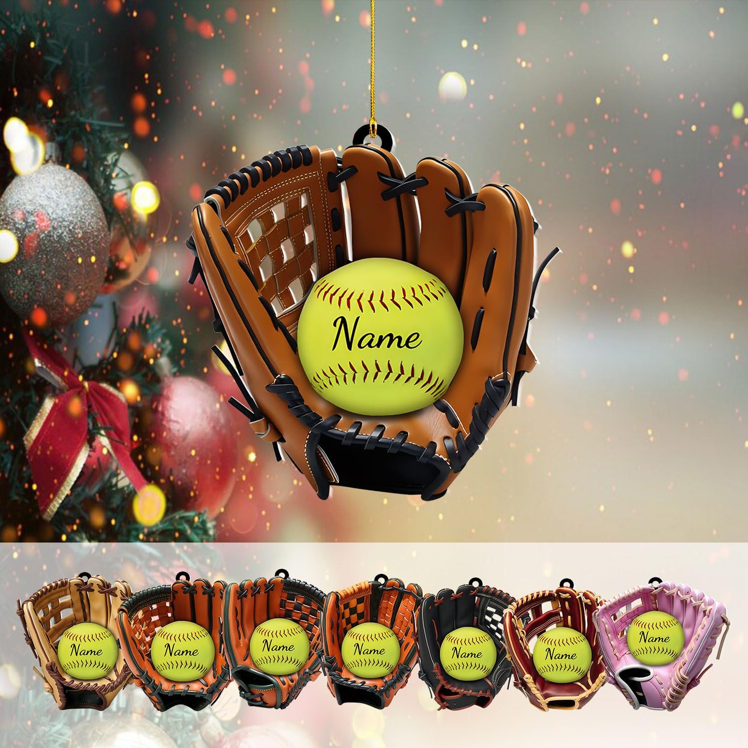 Personalized Softball Ornament Custom Name & Number Ornaments 2024 for Girl Coach Softball, Softball Gloves Ornament Custom, Softbal Ornament, Softball Ornament Softball Lover (Style 4)