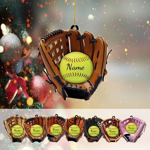 Personalized Softball Ornament Custom Name & Number Ornaments 2024 for Girl Coach Softball, Softball Gloves Ornament Custom, Softbal Ornament, Softball Ornament Softball Lover (Style 4)