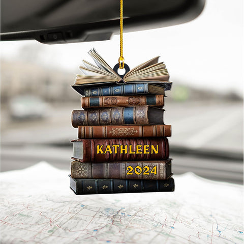 Personalized Book Title & Name, Customized Ornament Tree Gifts for Book Reading Lover Teacher Librarian School Librarian Assistant, Book Tree Ornament, Book Lover's Tree Ornament (Acrylic, Style 5)