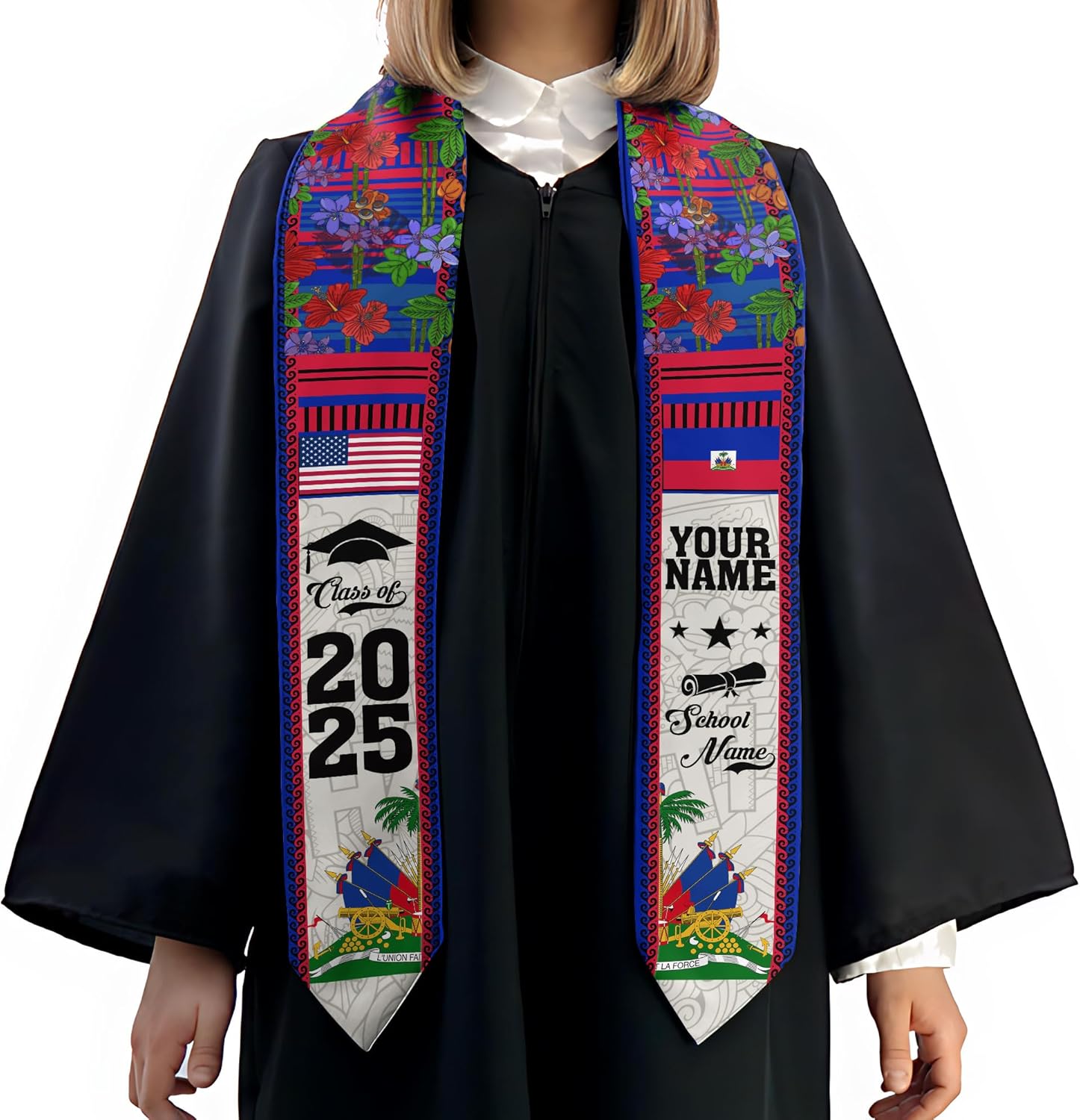 Pretyprints Haitians Graduation Sash, Haiti Graduation Stole Custom, Personalized Haitians American Flag Graduation Sash 2025