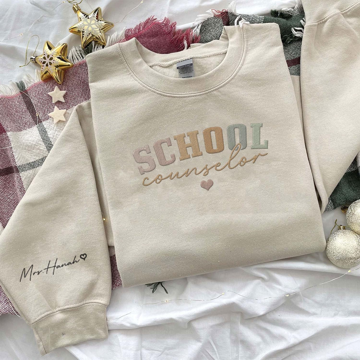 Custom Counselor Embroidered Sweatshirt Retro First Day of School Gift Her Historical Black Casual Long Sleeve Pullover Women
