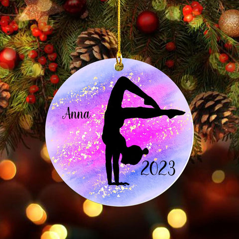 Personalized Name Gymnastics Ornament 2023, Girl Gymnast Ornament, Wood Ornament for Xmas, Gymnastics Christmas Ornament Tree Hanging Ornament Pine Tree Decorations for Kid Couple Friends Family