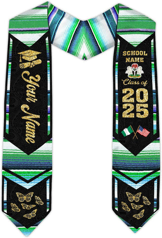Pretyprints Custom Nigerian Graduation Sash, Nigeria Graduation Stole Customize, Nigerian American Flag Graduation Sash 2025