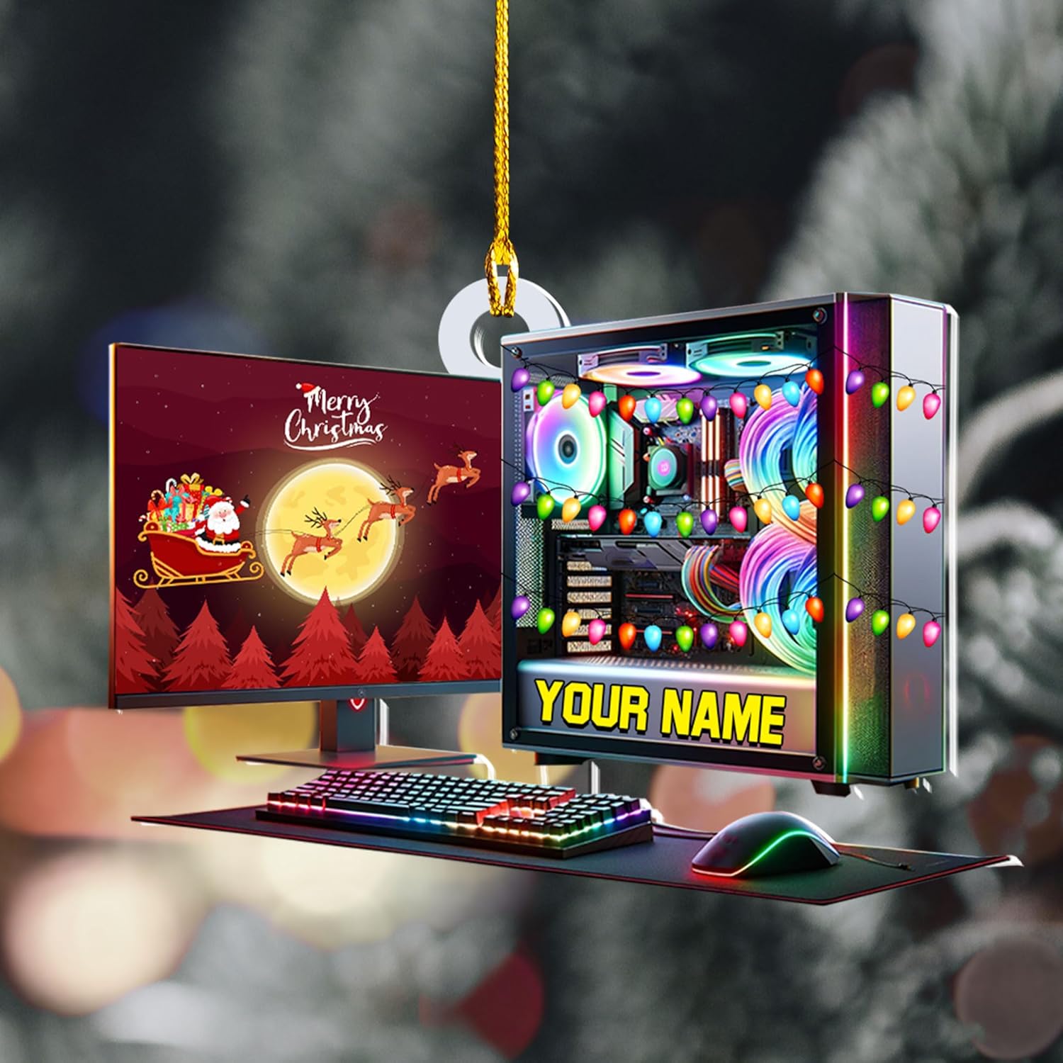 Podagree Personalized Name PC Computer Ornament Christmas, Shape Flat Christmas Ornament for Gamer, Gaming Gamer Christmas Ornament Gift for Boys, PC Game Player Decoration with Custom Name (CPT5)