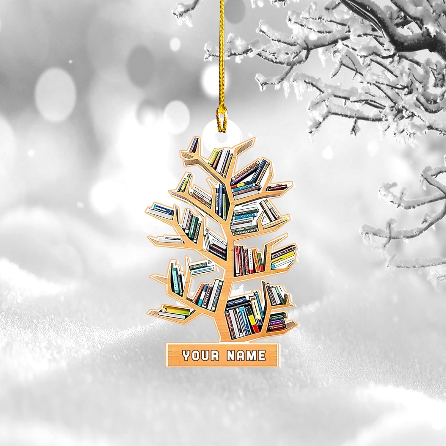 MAPrints Personalized Book Lovers Heart Ornament, Reading Book Xmas Ornament 2024, Bookshelf Wood Ornament Gift for Her Librarian 2D Flat Printed Wood Book Lovers Ornament (Book 10)