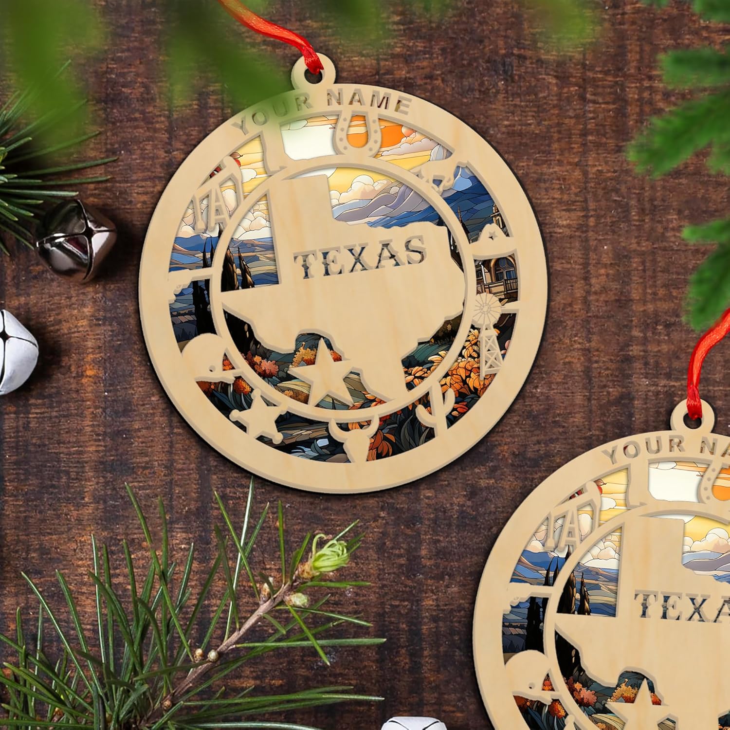 MAPrints Personalized Texas Suncatcher Wood Ornaments, Texas Christmas Keepsake Holiday, America State Ornament, Texas State Christmas Ornament, Texas Map Ornament, Christmas Tree Decorations (TX 7)