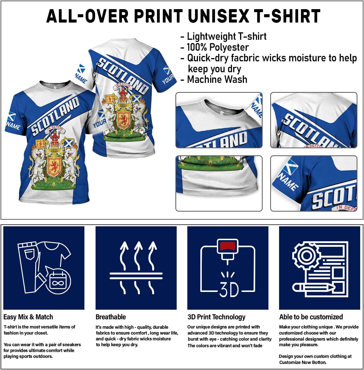 Mostefy Personalized Scotland Shirt 3D, Custom Name Scotland Tshirt, Scottish Shirts for Men and Women, Scottish Shirt S-5XL