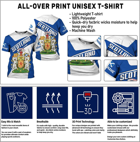Mostefy Personalized Scotland Shirt 3D, Custom Name Scotland Tshirt, Scottish Shirts for Men and Women, Scottish Shirt S-5XL