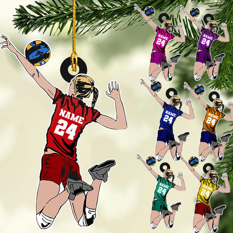 Mostprints Personalized Name Volleyball Ornament for Chrismas 2023, Custom Wood Volleyball Ornaments for Christmas Tree, Volleyball Ornaments for Men, Boy Christmas Pine Tree Hanging