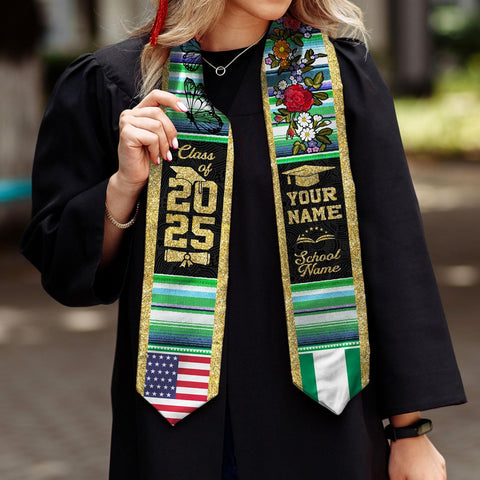 Pretyprints Custom Nigerian Graduation Sash, Nigeria Graduation Stole Customize, Nigerian American Flag Graduation Sash 2025