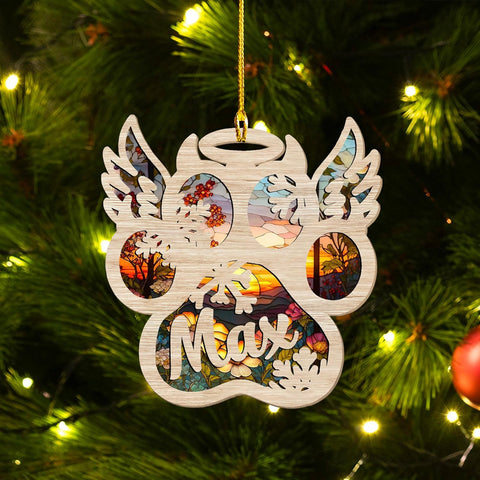 Mostprints Personalized Wooden Dog Cat Paw Ornament Christmas, Custom Dogs Cat Suncatcher Pet Name Ornaments, Customized Memorial Dog Ornament for Christmas Tree (Suncatcher 8)