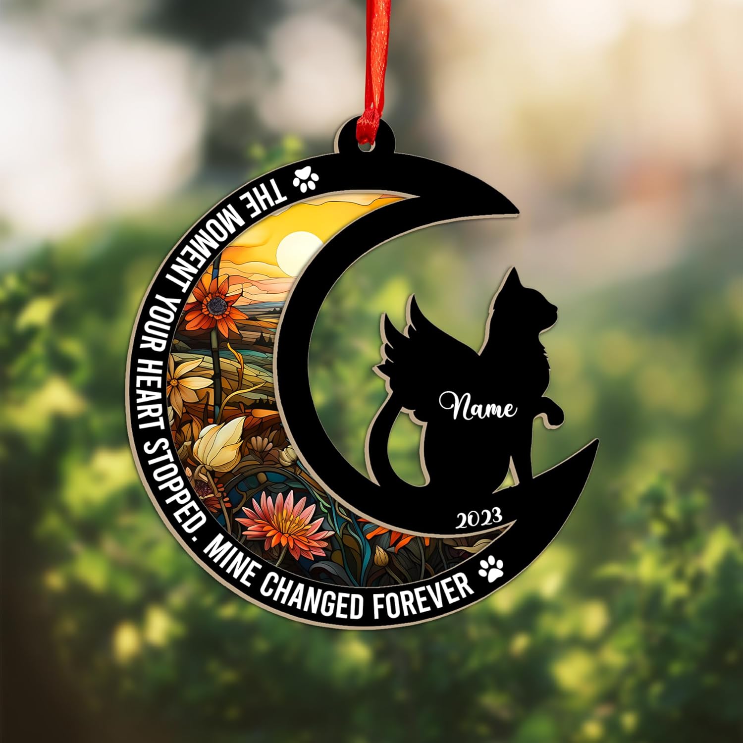 MAPrints Personalized Cat Christmas Ornaments, Cat First Christmas Wood Ornaments, Gifts for Cat Lovers, Cat Memorial Ornament, Forever Loved Cat Keepsake, Cat Loss Gifts (CAT 12)