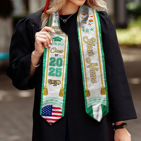 Pretyprints Custom Nigerian Graduation Sash Nigeria Graduation Stole Personalized Nigerian American Flag Graduation Sash 2025