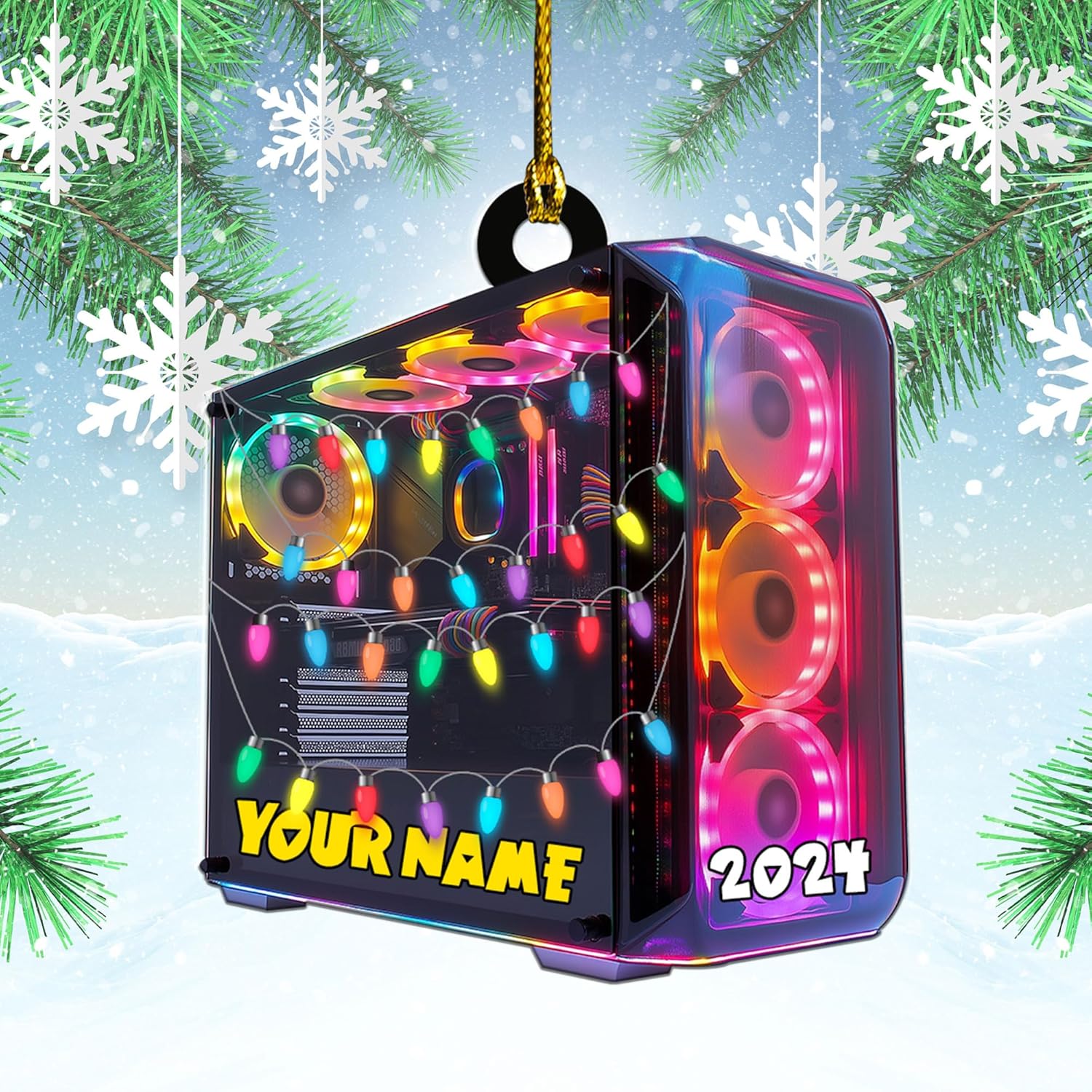 Podagree Personalized Name PC Computer Ornament Christmas, Shape Flat Christmas Ornament for Gamer, Gaming Gamer Christmas Ornament Gift for Boys, PC Game Player Decoration with Custom Name (CP7)