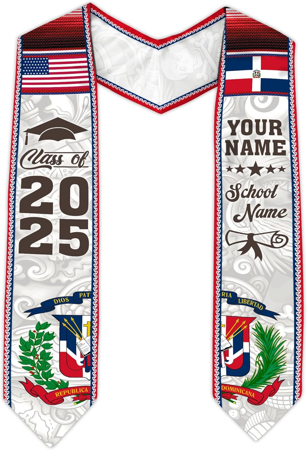 Pretyprints Custom Dominican Sash Graduation, Dominicans Flag Graduation Sash 2025, Dominican Republic Graduation Stole