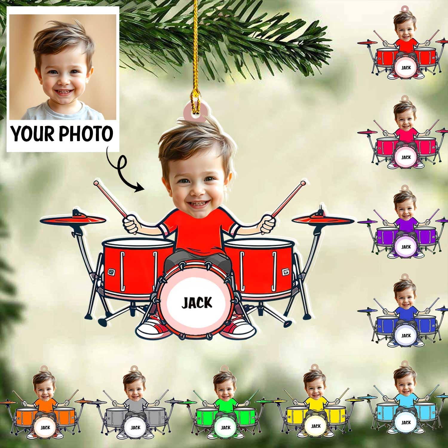 Podagree Personalized Drum Set Ornaments for Christmas, Customized Drummer Playing Drum Christmas Ornament, Custom Name Year Drummer Xmas Ornament, Instrument Ornaments, Drum Ornament Xmas (DRM10)
