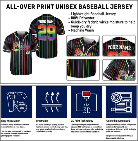 AOVL Personalized LGBT Pride Baseball Jersey Pride Hand LGBT Flag Jersey Rainbow Les Gay Shirts LGBT Pride Month Jerseys