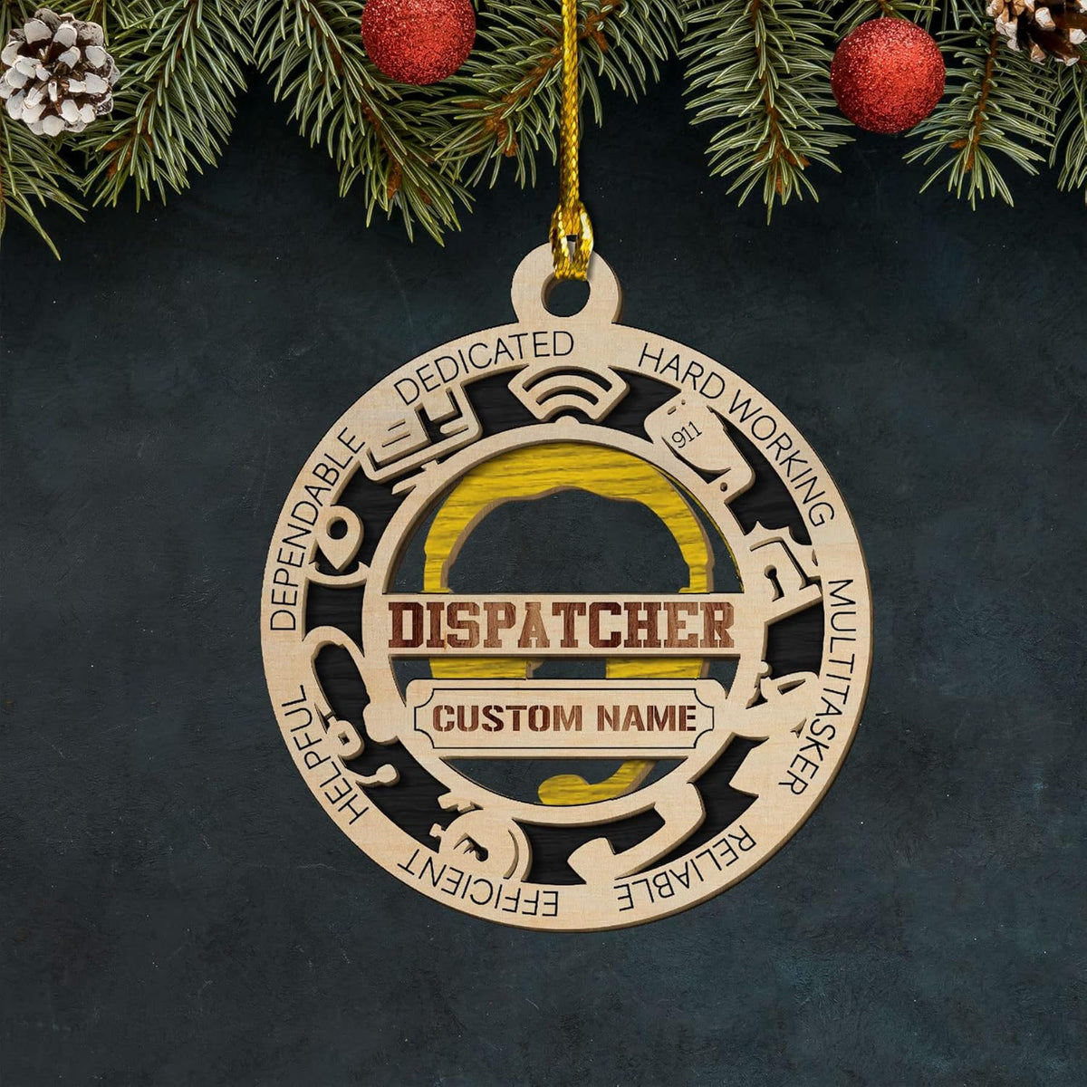 Personalized 911, Dispatch, Emergency 911, Dispatcher Ornament, 911 Ornament Thin Gold Line Dispatcher Christmas Ornament Our First (DP2)