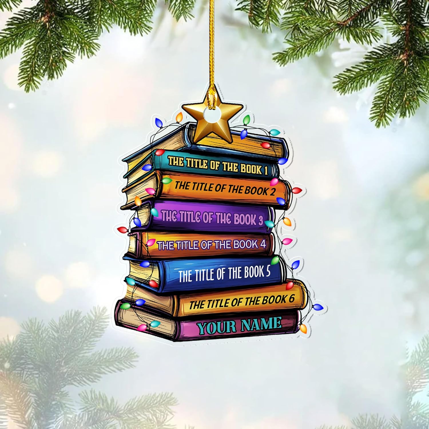Personalized Book Title & Name, Customized Ornament Tree Gifts for Book Reading Lover Teacher Librarian School Librarian Assistant, Book Tree Ornament, Book Lover's Tree Ornament (Acrylic, Style 10)