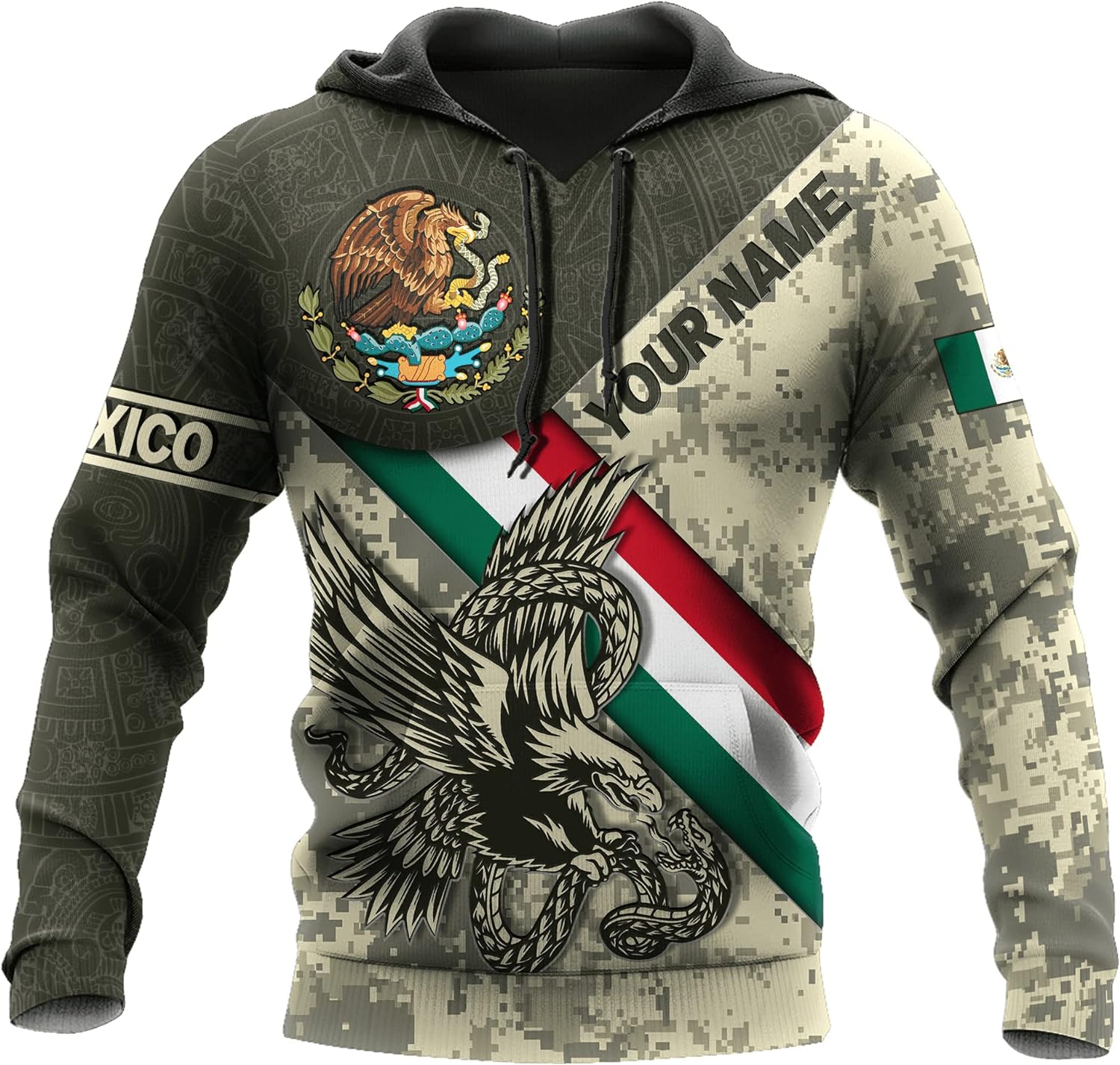 Personalized Mexico Eagle Camoflauge, Mexico Hoodie, Custom Name Mexico Hoodies for Men Unisex Hoodie, T Shirt, Zip Up Hoodie, Sweatshirt for Men AD1056