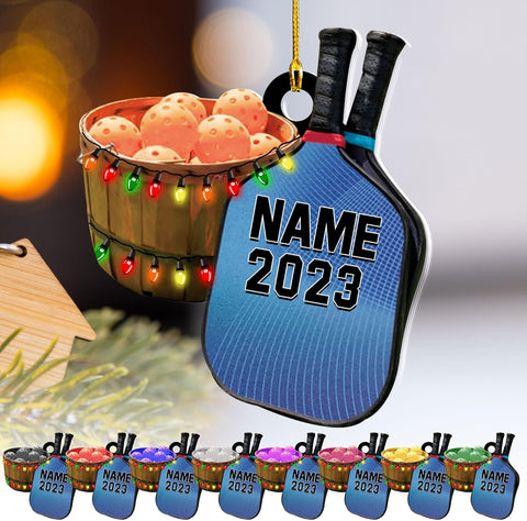 mostprints Personalized Pickleball Ornament 2023, Pickleball Paddles, Pickle Baller Sport Gifts Pickleball Ornament Christmas Tree Pickleball Decorations for Pickleball Lovers (PB1)