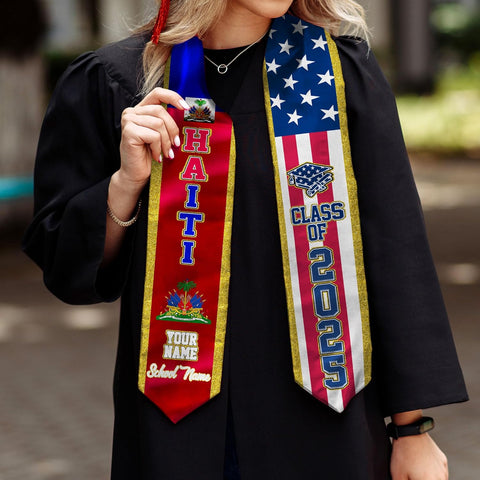 Pretyprints Haitians Graduation Sash, Haiti Graduation Stole Custom, Personalized Haitians American Flag Graduation Sash 2025