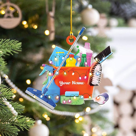 Intenprints Personalized Housekeeping Christmas Ornament, Housekeeping Keepsake, Janitor Cleaning Lady Ornament,Cleaning Service Christmas Ornament, Housekeeper Ornament (Style 4)