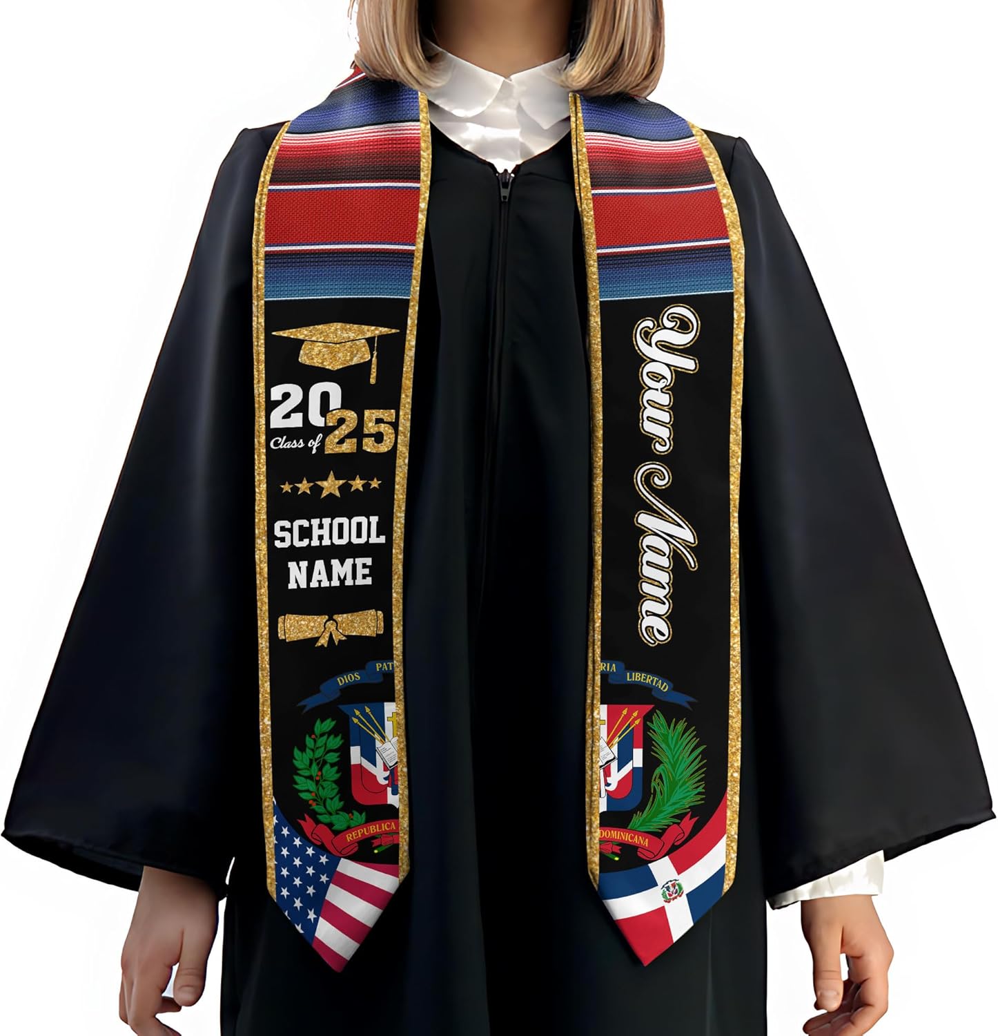 Pretyprints Custom Dominican Sash Graduation, Dominicans Flag Graduation Sash 2025, Dominican Republic Graduation Stole