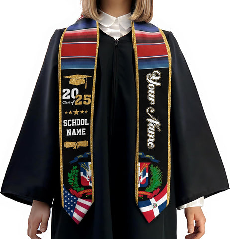 Pretyprints Custom Dominican Sash Graduation, Dominicans Flag Graduation Sash 2025, Dominican Republic Graduation Stole