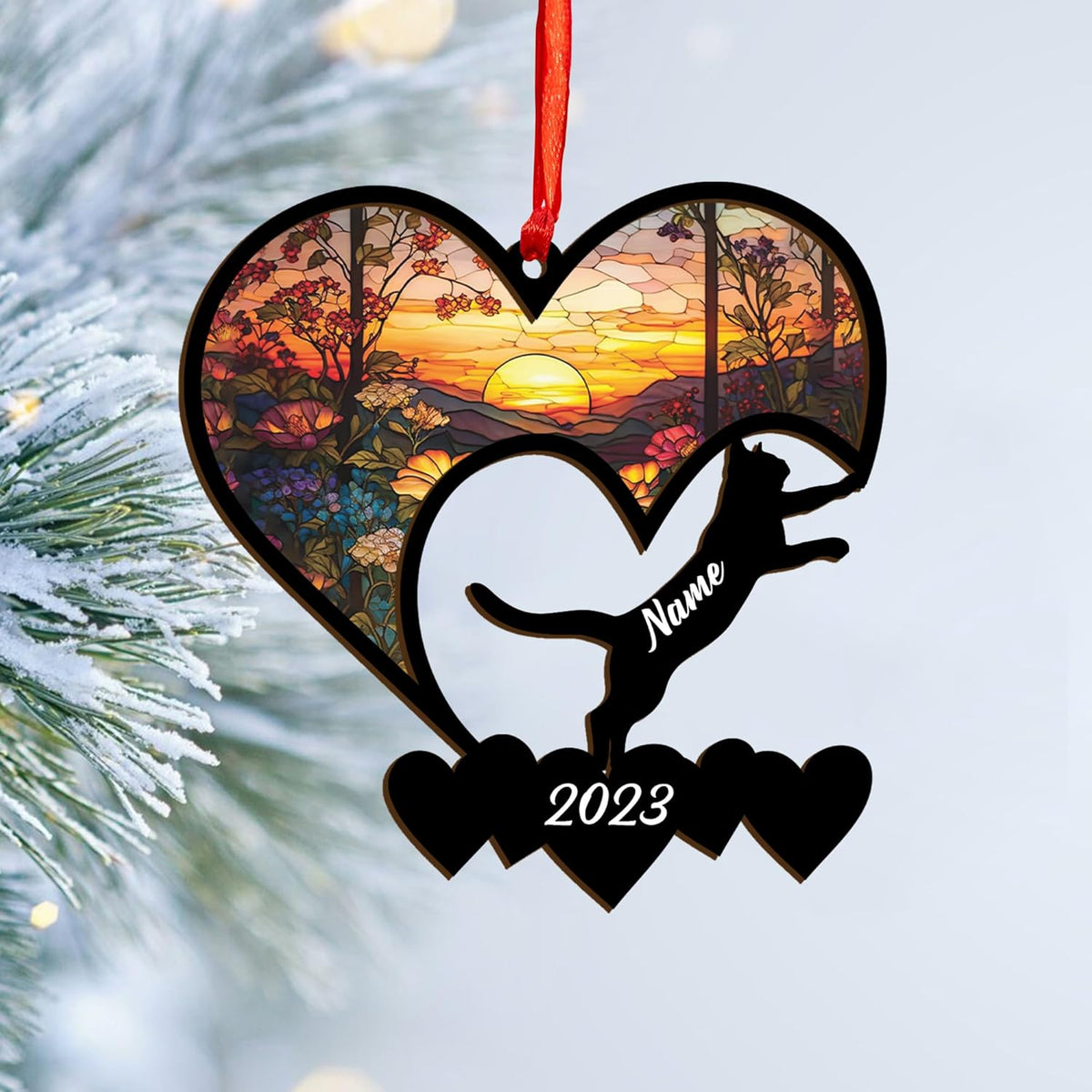 Personalized Cat Ornaments For Christmas Tree, Custom Cat Christmas Suncatcher Ornament 2024, Gift For Christmas Cat Lovers Cat Memorial Ornament, Cat Hanging Ornament Cat On The Moon (CAT 5)