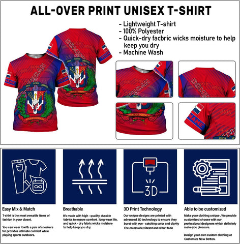 Ligthuy Personalized Dominican Shirt 3D, Dominican Republic Shirts, Dominican Flag Unisex Republica Dominicana Shirt S-5XL