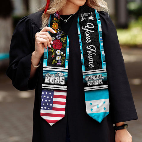 Pretyprints Honduran Graduation Sash, Custom Honduran American Flag Graduation Sash 2025, Honduras Graduation Stole
