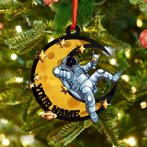 Personalized Astronaut Christmas Ornaments 2024, Rocket Spaceship Ornament, Astronaut Suncatcher Ornament, Galaxy Space Astronaut Ornament, Astronaut Resting On Moon Ornament (Astronaut 1)