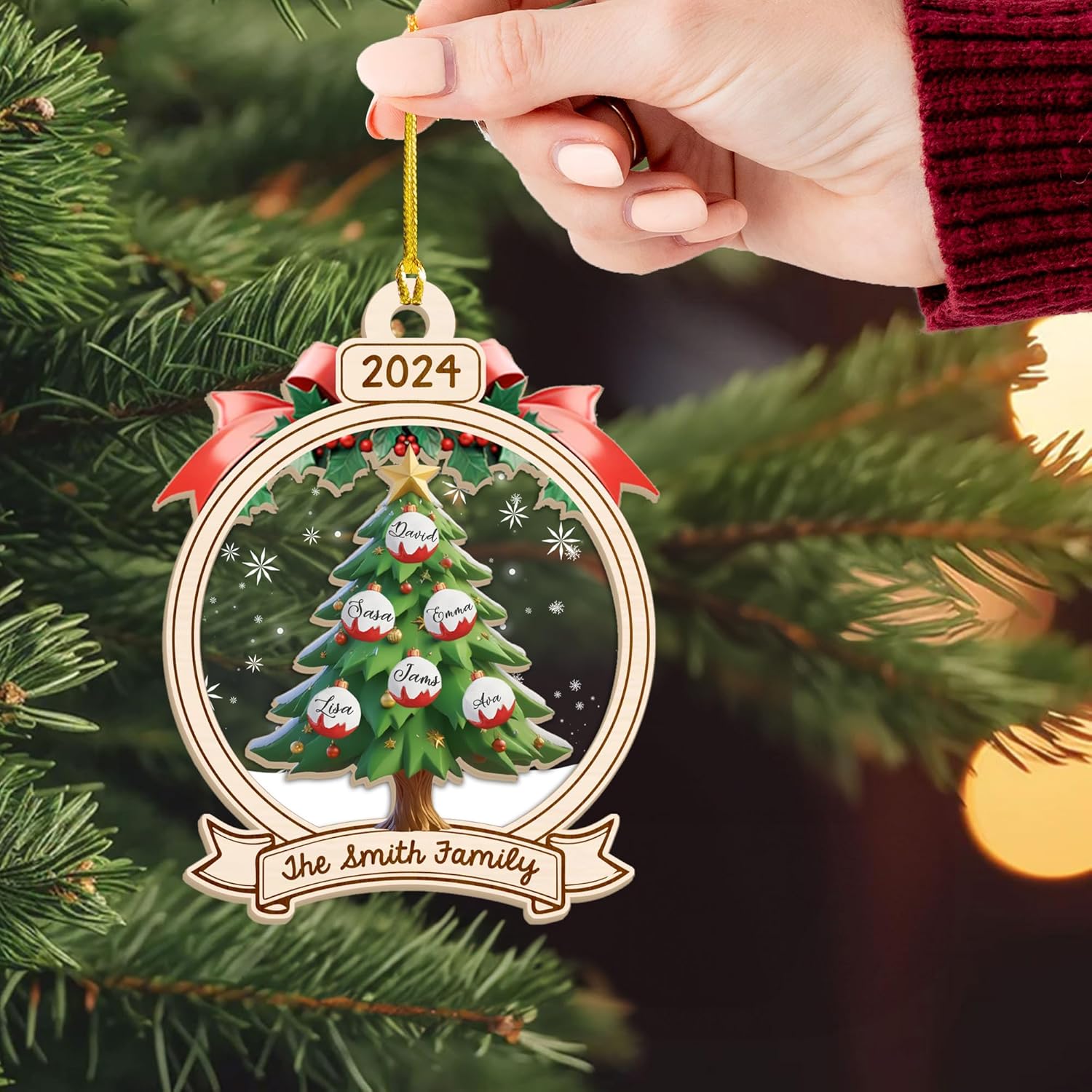 Personalized 2024 Kids Christmas Tree Ornament, Family Christmas Ornament, Family with Kids Name Christmas Ornament 2024 Xmas Tree Decorations, Custom Family Christmas Tree Ornament 2024 (KT 5)