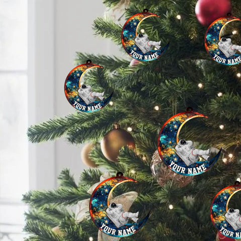 Personalized Astronaut Kids Christmas Ornament Custom Name Astronaut Christmas Tree Wood Plastic Ornament Ornament for Christmas Tree Xmas Home Decoration Gifts for Boys Children Space (AT4)
