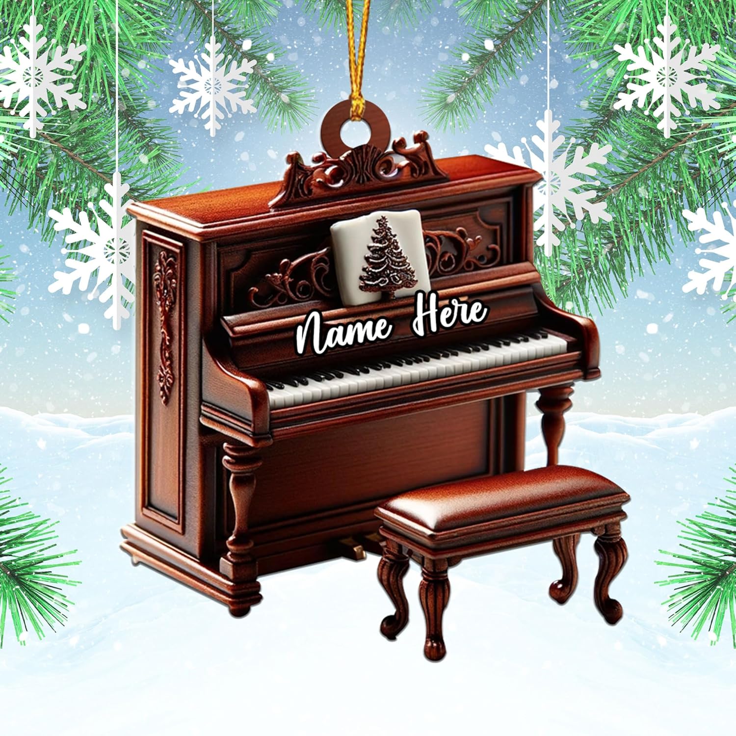 Podagree Personalized Piano Ornament, Custom Piano Ornament Piano Christmas Ornament 2023, Music Instrument Player Keyboard Ornament Decor, Gift for Piano Lover, Music Lovers (PN3)