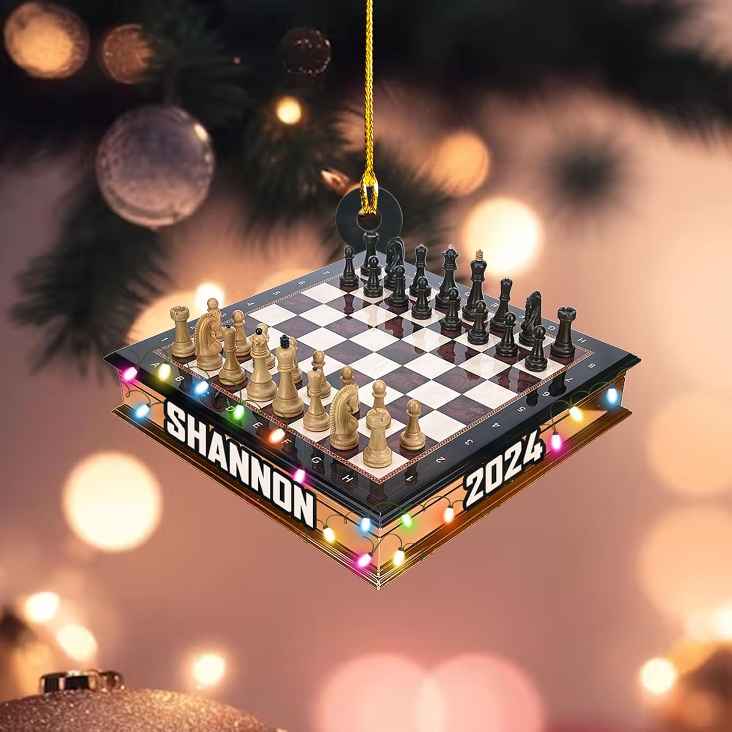 Mostefy Personalized Chess Ornament 2024, Chess Christmas Ornament, Name Chess Board Ornaments,Custom Ornament for Chess Player, King and Queen Chess Ornament (Style 6)