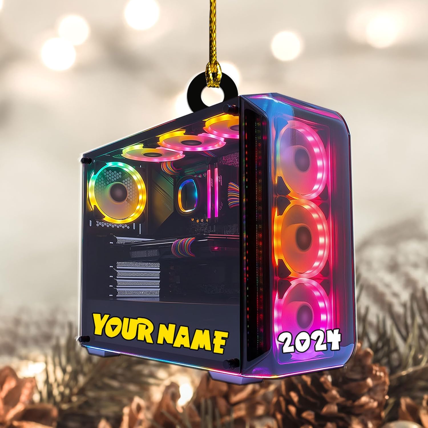 Podagree Personalized Name PC Computer Ornament Christmas, Shape Flat Christmas Ornament for Gamer, Gaming Gamer Christmas Ornament Gift for Boys, PC Game Player Decoration with Custom Name (CP17)