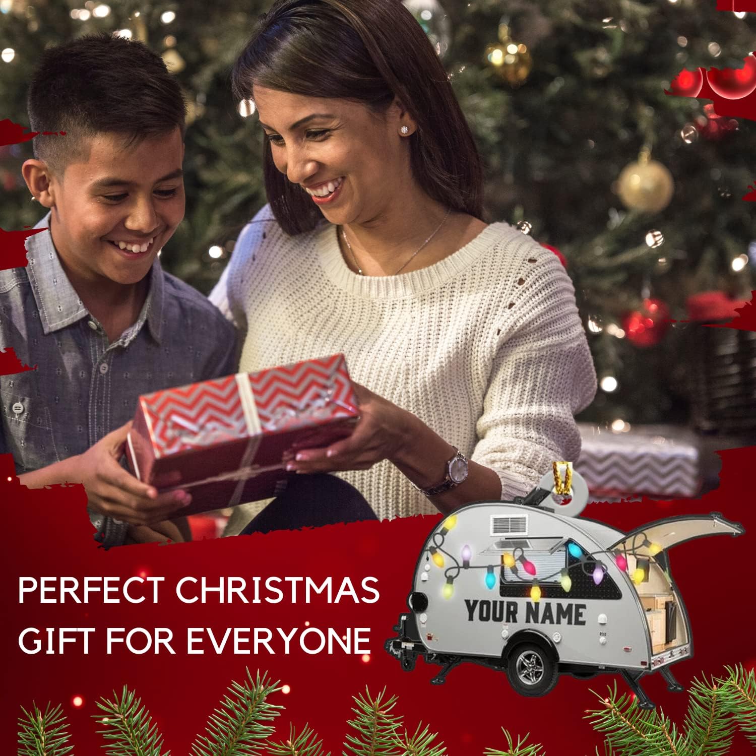 Personalized Camping Ornament, Camping Wood Plastic Ornament Travel Trailer Shaped Acrylic Ornament, Gifts for Camping Lovers, Him, Her, Camping Christmas Ornament, Christmas Tree Decor (CP5)