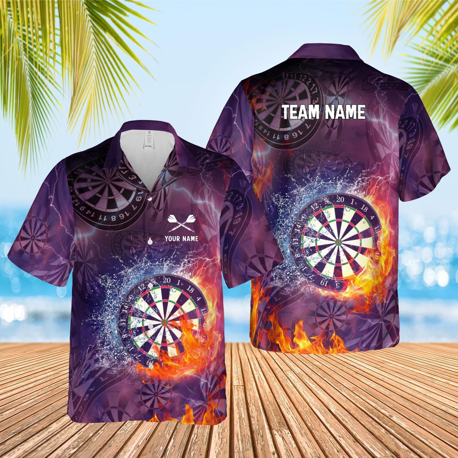 Generic Personalized Dart Hawai Shirt - Men's Unisex-Adults Hawaiian Dart Team League Hawaiian Shirt - Short Sleeve Button Down - Multi, Large