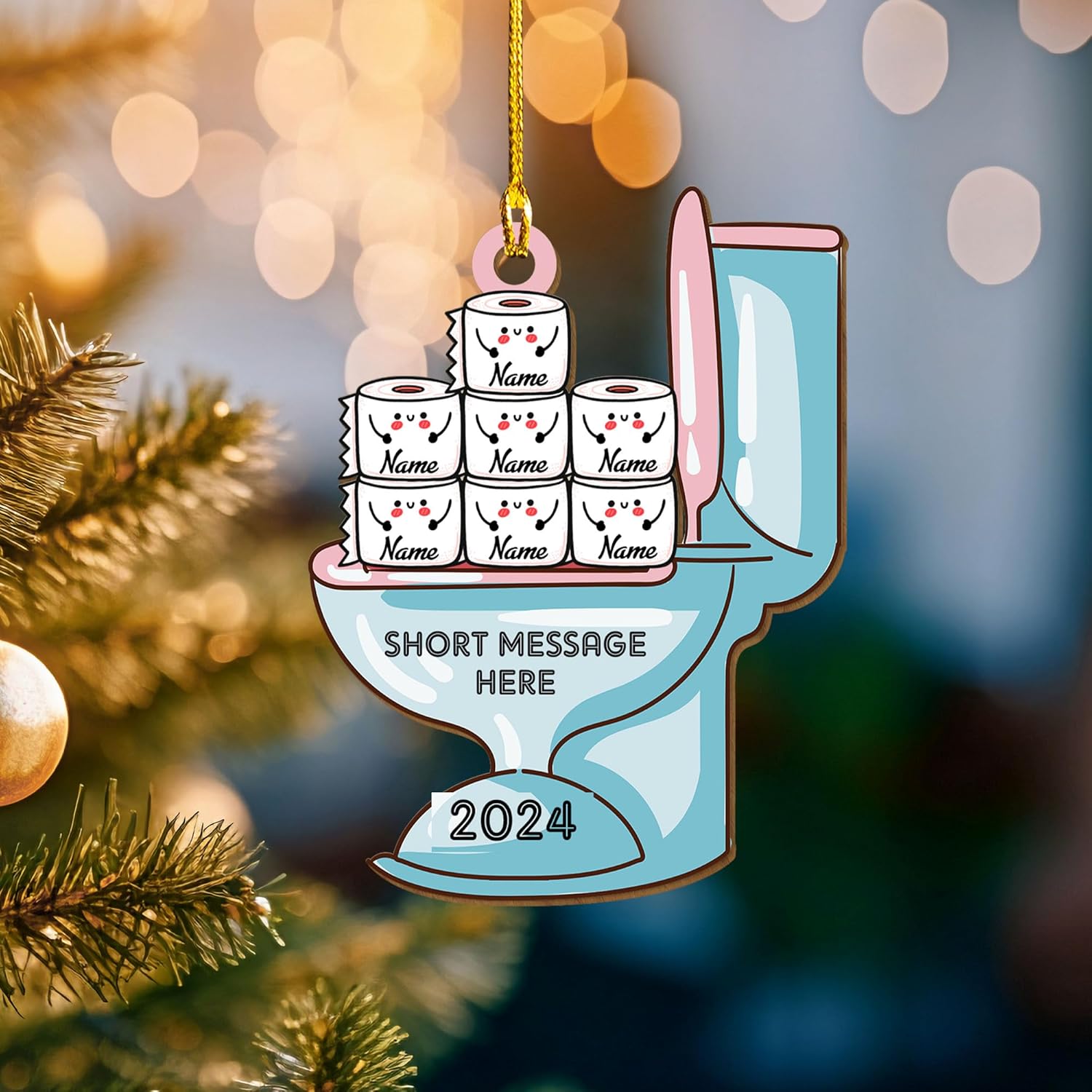 Personalized Toilet Paper Ornament, 2024 Christmas Ornament Toilet Paper, Funny Toilet Paper Roll Ornament, Hanging Glass Toilet Ornaments for Christmas Tree, Gifts for Christmas (Style 7)
