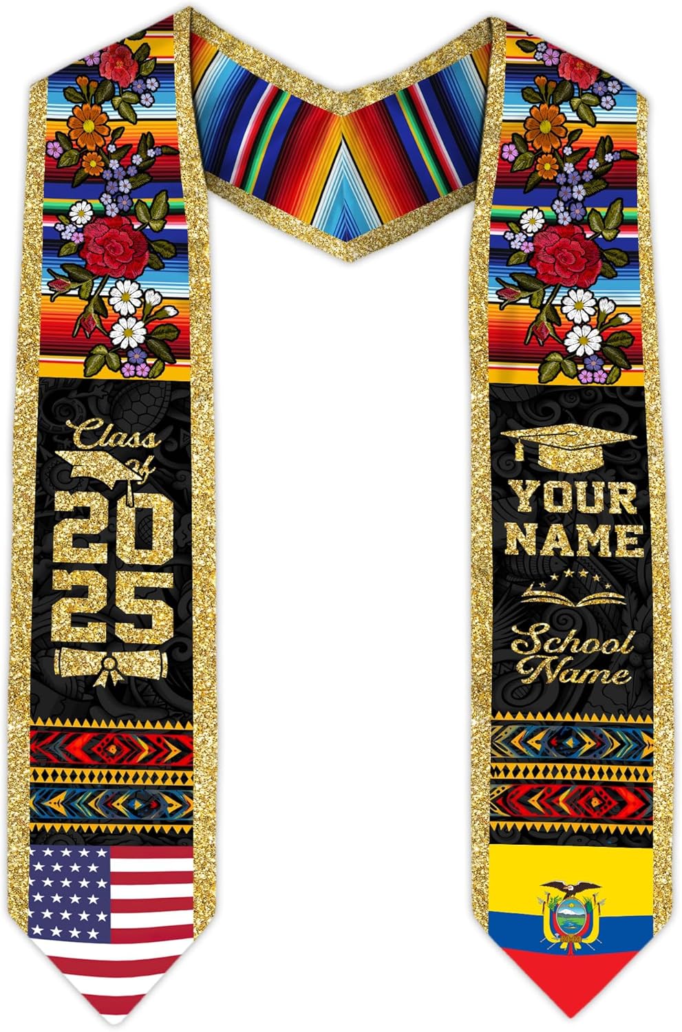 Pretyprints Ecuador Graduation Stole, Ecuadorians American Flag Graduation Sash 2025, Ecuadorians Graduation Sash